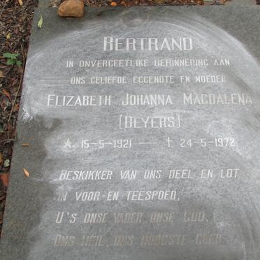 BERTRAND Elizabeth Johanna Magdalena nee BEYERS 1921-1972