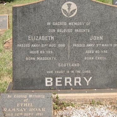 BERRY John -1955 &amp; Elizabeth -1956 :: HOAR Ethel Ramsay -1961