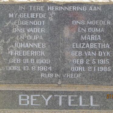 BEYTELL Johannes Frederick 1909-1964 &amp; Maria Elizabetha VAN DYK 1915-1985