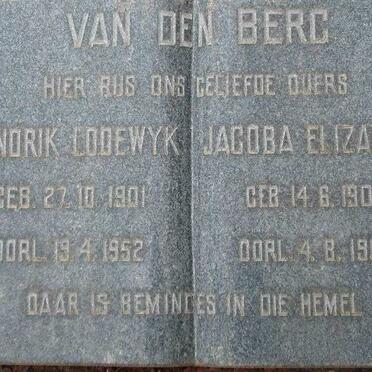 BERG Hendrik Lodewyk, van den 1901-1952 &amp; Jacoba Elizabeth 1900-1969