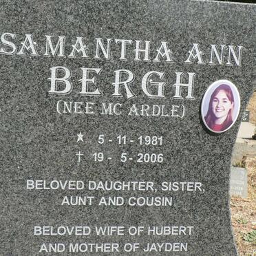 BERGH Samantha Ann nee McARDLE 1981-2006