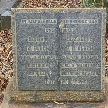 BERGH Adrian J. -1945 &amp; Elizabeth P.H. VAN NIEKERK -1945