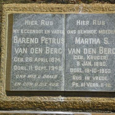 BERG Barend Petrus, van den 1874-1949 &amp; Martha S. KRUGER 1880-1953