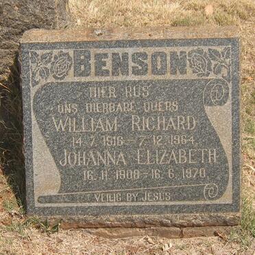 BENSON William Richard 1916-1964 &amp; Johanna Elizabeth 1908-1970