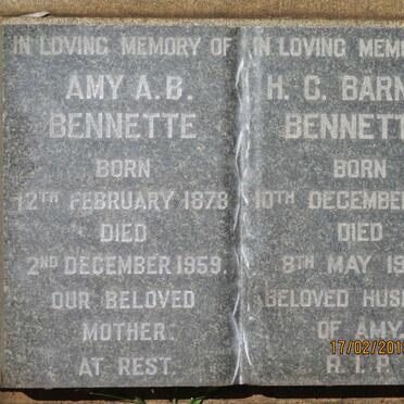 BENNETTE H.C. Barney 1874-1948 &amp; Amy A.B. 1878-1959