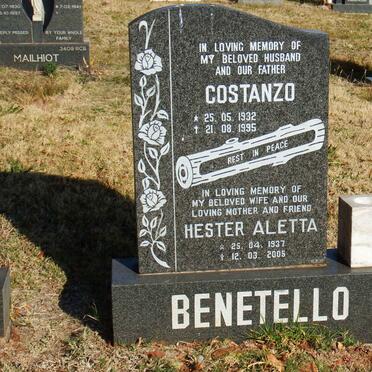 BENETELLO Costanzo 1932-1995 &amp; Hester Aletta 1937-2005