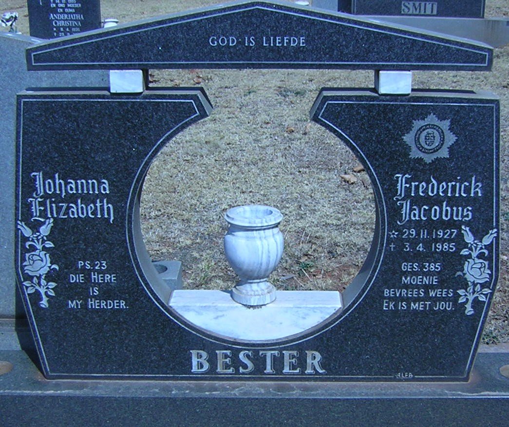 BESTER Frederick Jacobus 1927-1985 &amp; Johanna Elizabeth