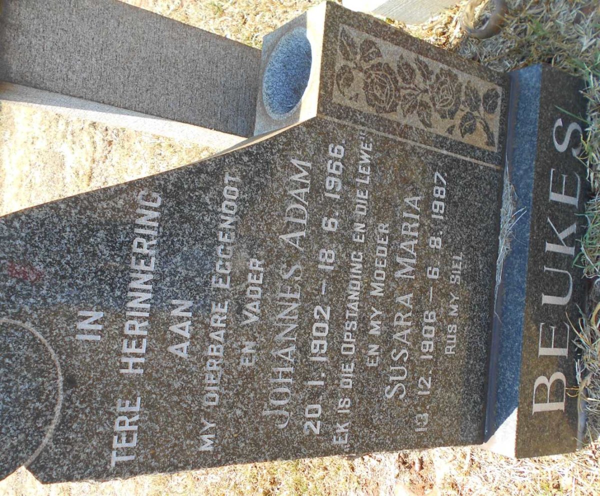 BEUKES Johannes Adam 1902-1966 &amp; Susara Maria 1906-1987