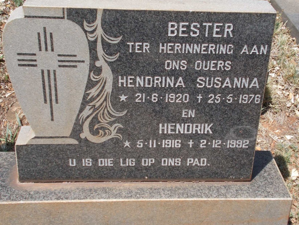 BESTER Hendrik 1916-1992 &amp; Hendrina Susanna 1920-1976