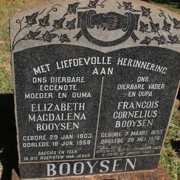 BOOYSEN Francois Cornelius 1893-1976 &amp; Elizabeth Magdalena 1903-1958