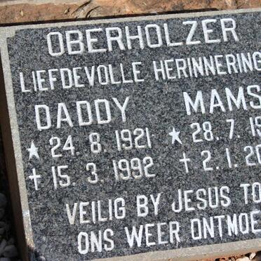 OBERHOLZER Daddy 1921-1992 &amp; Mams 1922-2002