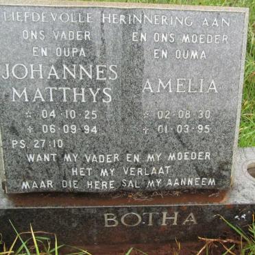 BOTHA Johannes Matthys 1925-1994 &amp; Amelia 1930-1995