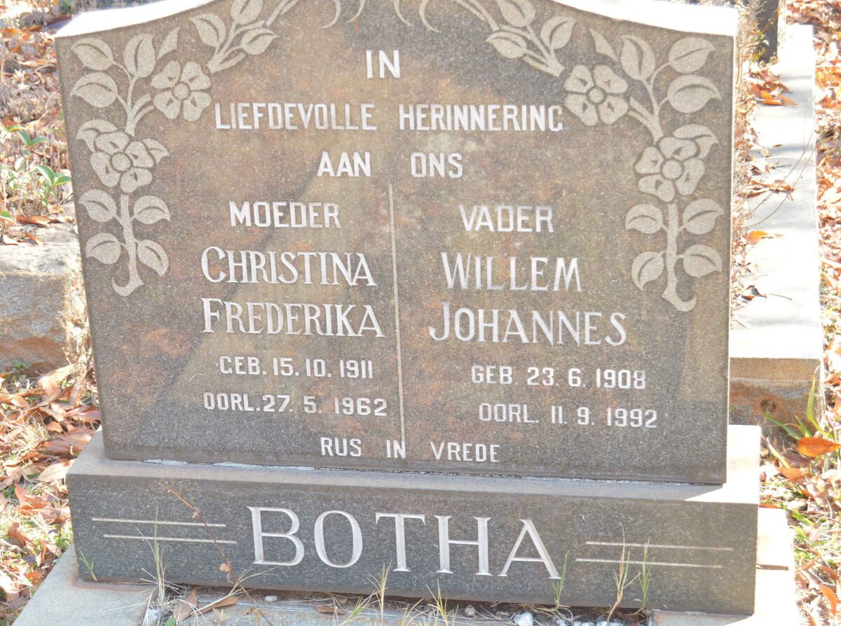 BOTHA Willem Johannes 1908-1992 &amp; Christina Frederika 1911-1962