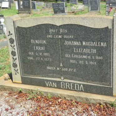 BREDA Hendrik Errat, van 1889-1973 &amp; Johanna Magdalena Elizabeth JORDAAN 1898-1959