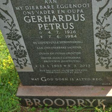 BROODRYK Gerhardus Petrus 1926-1984 &amp; Hester Maria Catharina MADDOCK 1933-2013