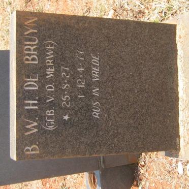 BRUYN B.W.H., de nee V.D. MERWE 1927-1977