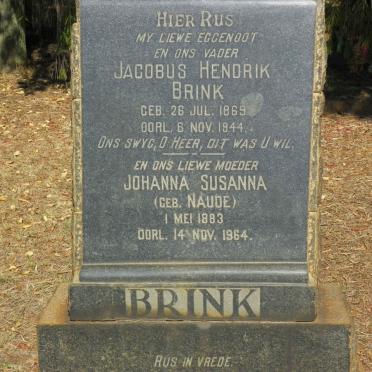 BRINK Jacobus Hendrik 1869-1944 &amp; Johanna Susanna NAUDE 1883-1964