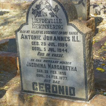 CERONIO Antonie Johannes H.L. 1894-1944 &amp; Jacomina Margaretha 1896-1977