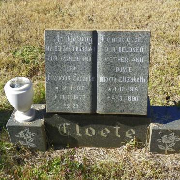 CLOETE Francois Cornelius 1910-1977 &amp; Maria Elizabeth 1915-1990