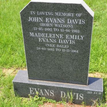 DAVIS John, EVANS nee WATSON 1892-1963 :: EVANS-DAVIS Madeleine Emily nee DALE 1892-1964
