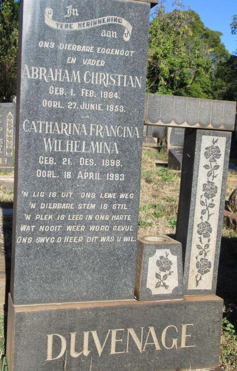 DUVENAGE Abraham Christian 1884-1953 &amp; Catharina Francina Wilhelmina 1898-1983