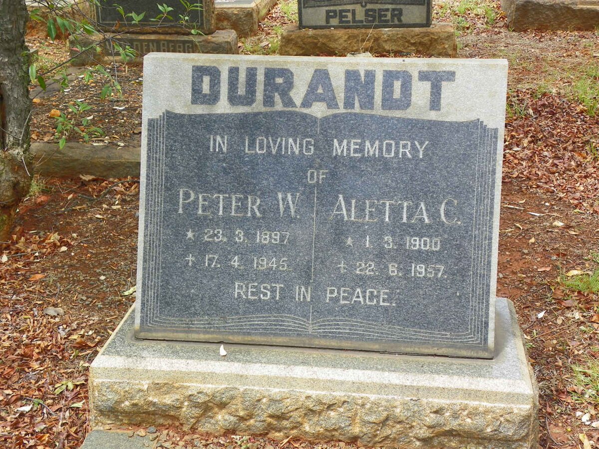 DURANDT Peter W. 1897-1945 &amp; Aletta C. 1900-1957