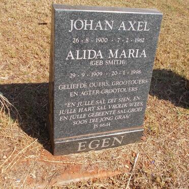 EGEN Johan Axel 1900-1962 &amp; Alida Maria SMITH 1909-1998
