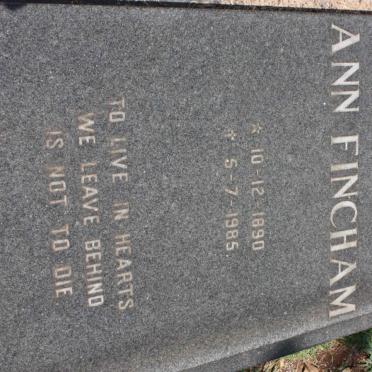 FINCHAM Ann 1890-1985