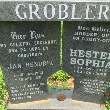 GROBLER Jan Hendrik 1903-1991 &amp; Hester Sophia 1917-2008