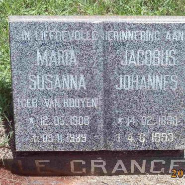 GRANGE Jacobus Johannes, le 1898-1993 &amp; Maria Susanna VAN ROOYEN 1908-1989