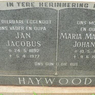 HAYWOOD Jan Jacobus 1892-1977 &amp; Maria Magrietha Johanna 1901-1985