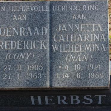 HERBST Coenraad Frederick 1905-1963 &amp; Jannetta Catharina Wilhelmina 1914-1984