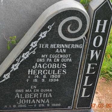 HOWELL Jacobus Hercules 1908-1994 &amp; Albertha Johanna 1915-1996