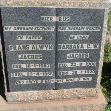 JACOBS Frans Alwyn 1903-1956 &amp; Barbara C.W. 1908-1970