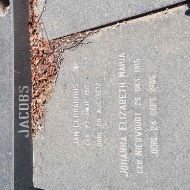 JACOBS Jan Gerhardus 1912-1972 &amp; Johanna Elizabeth Maria NIEUWOUDT 1915-1986