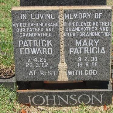 JOHNSON Patrick Edward 1925-1982 &amp; Mary Patricia 1930-2006