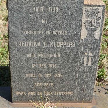 KLOPPERS Fredrika E. nee PRETORIUS 1875-1954