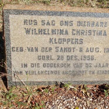 KLOPPERS Wilhelmina Christina nee VAN DER SANDT 1904-1956