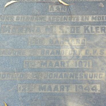 KLERK B.J. Michael, de 1867-1954 &amp; Martha S. BARNARD 1871-1954