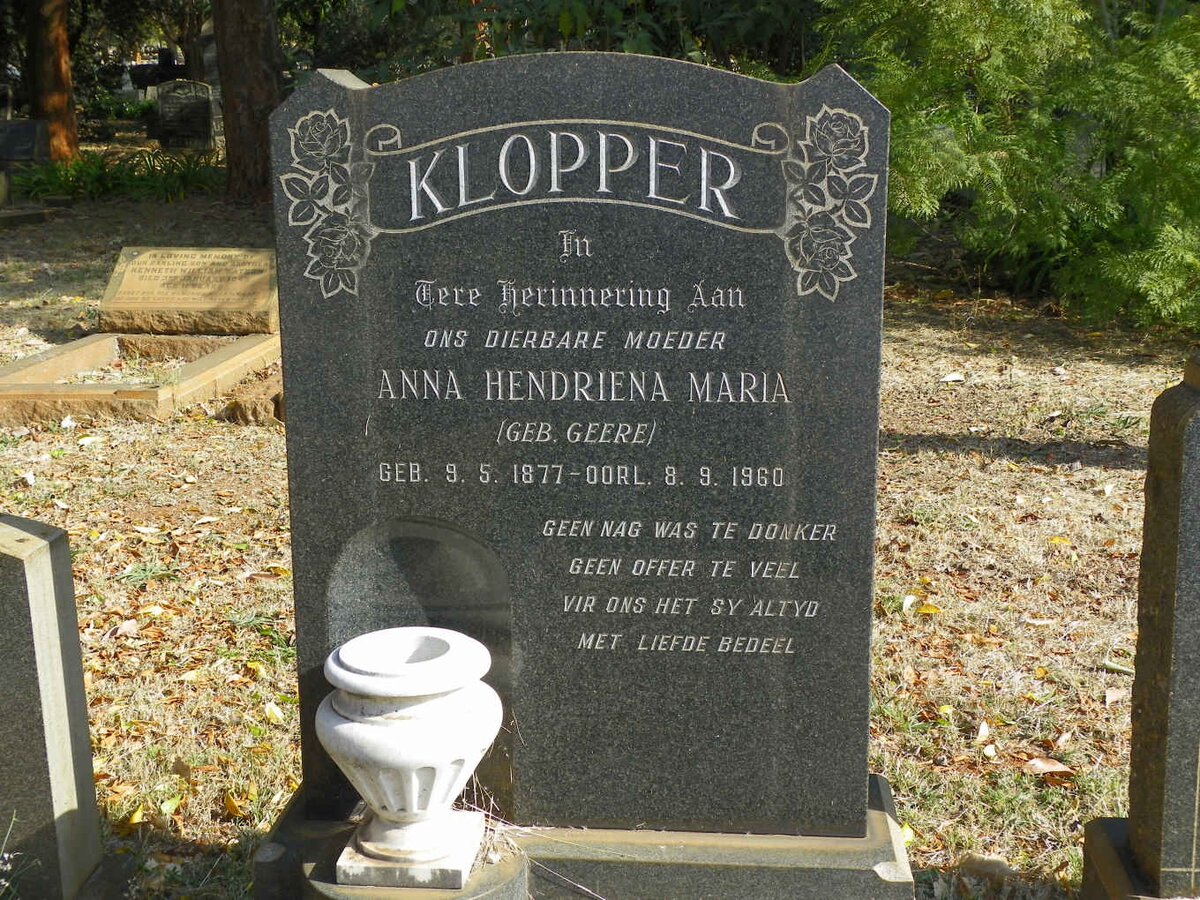 KLOPPER Anna Hendriena Maria nee GEERE 1877-1960