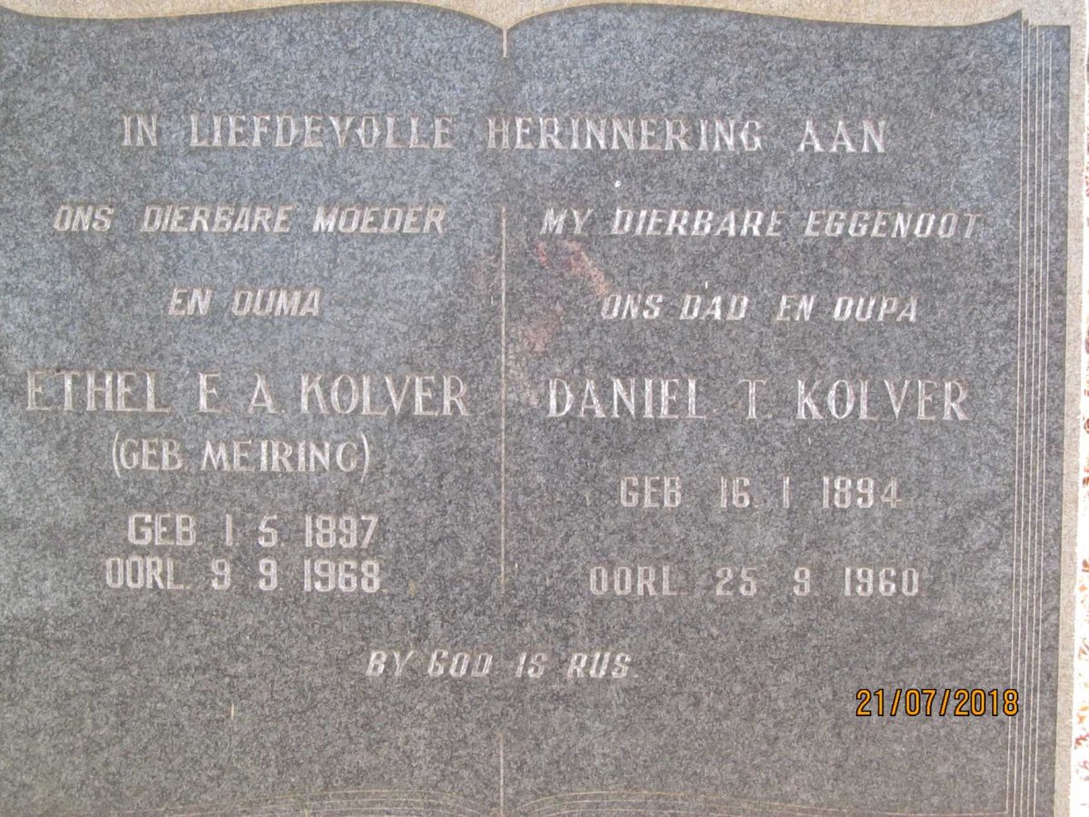 KOLVER Daniel T. 1894-1960 &amp; Ethel E.A. MEIRING 1897-1968