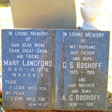 LANGFORD Mary 1911-1976 :: BOSHOFF C.S. 1925-1985 &amp; A.C. 1930-2016