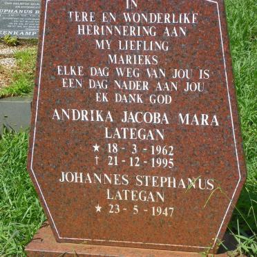 LATEGAN Johannes Stephanus 1947-  &amp; Andrika Jacoba Mara 1962-1995