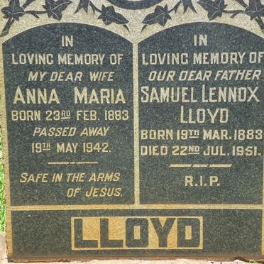 LLOYD Samuel Lennox 1883-1951 &amp; Anna Maria 1883-1942