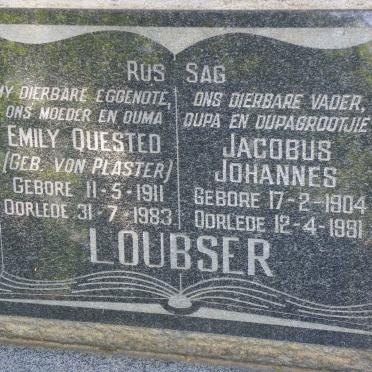LOUBSER Jacobus Johannes 1904-1991 &amp; Emily Quested VON PLASTER 1911-1983