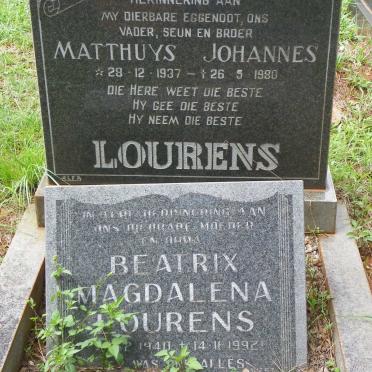 LOURENS Matthuys Johannes 1937-1980 &amp; Beatrix Magdalena 1940-1992