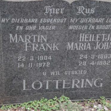 LOTTERING Martin Frank 1904-1972 &amp; Heiletjie Maria Johanna 1903-1982