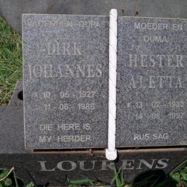 LOURENS Dirk Johannes 1927-1986 &amp; Hester Aletta 1933-1997