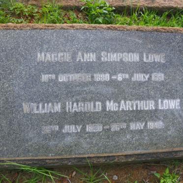 LOWE William Harold McArthur 1920-1946 &amp; Maggie Ann Simpson 1880-1951