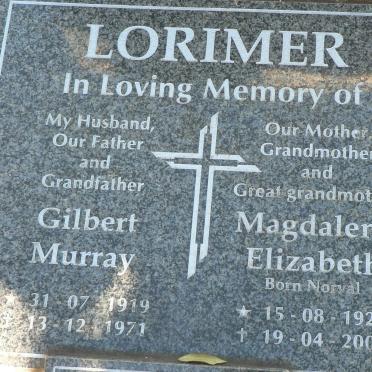 LORIMER Gilbert Murray 1919-1971 &amp; Magdalena Elizabeth NORVAL 1925-2004